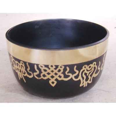 Etching - Deep Ashtamangala Design Black Painted Singing Bowl