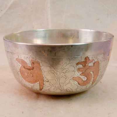 Carved - Deep Om Mani Padme Hum Design Silver Washed Singing Bowl, [select Accessories]