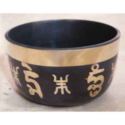 Etching - Deep Om Mani Padme Hum Design Black Painted Singing Bowl