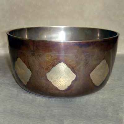 Carved - Deep Ashtamangala Design Oxidized Singing Bowl, [select Accessories]