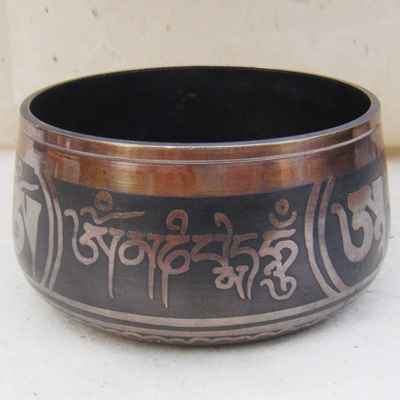 Etching - Japanes Om Mani Padme Hum Design Oxidized Singing Bowl, [select Accessories]