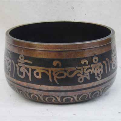 Etching - Japanes Om Mani Padme Hum Design Oxidized Singing Bowl, [select Accessories]