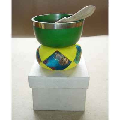 Gift Bowls - Green Painted Singing Bowl Set, [select Accessories]