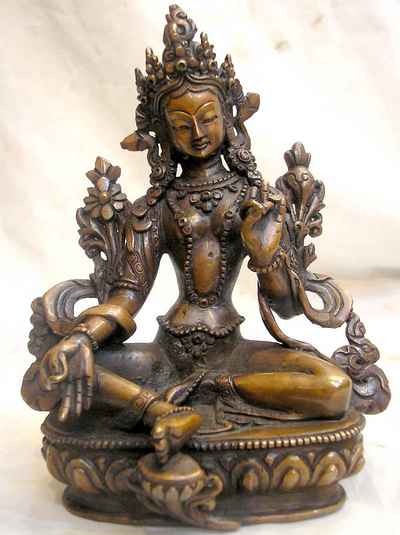 Green Tara Statue, [chocolate Oxidized], [old Post], [remakable]