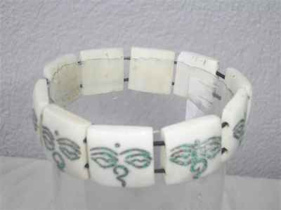 Buddha Eye Design Yak Bone Bracelet, Handmade In Nepal