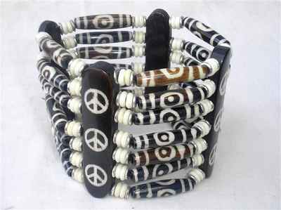 Peac And Love Design Yak Bone Bracelet, Handmade In Nepal