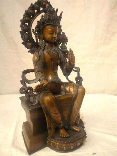 Maitreya Buddha Statue, [chocolate Oxidized], [old Post], [remakable]