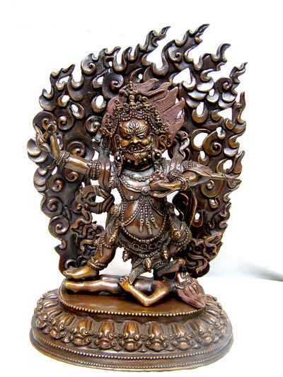 Mahakala Of The Black Cloak Statue, [chocolate Oxidized], [old Post], [remakable]