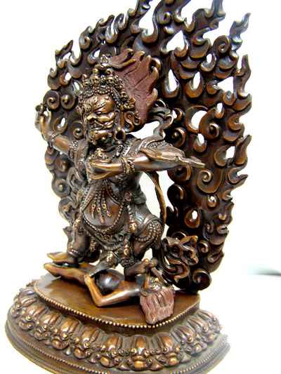 Mahakala Of The Black Cloak Statue, [chocolate Oxidized], [old Post], [remakable]