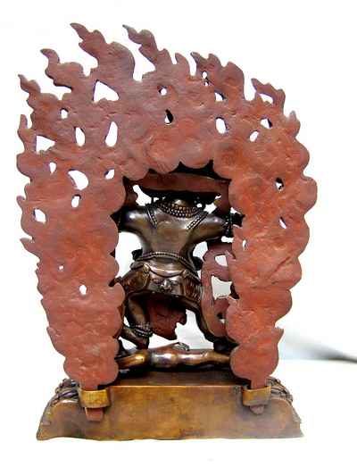 Mahakala Of The Black Cloak Statue, [chocolate Oxidized], [old Post], [remakable]