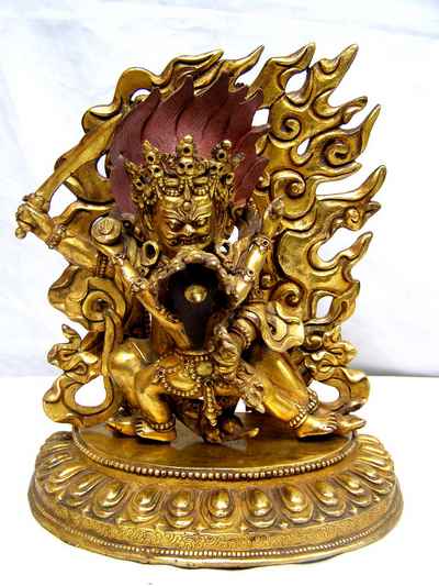 Mahakala With Consort, [shakti], Yab-yum Statue, [full Gold Plated], [sold]