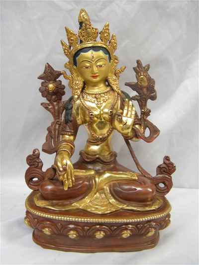 White Tara Statue, [partly Gold Plated], [painted Face], [sold]