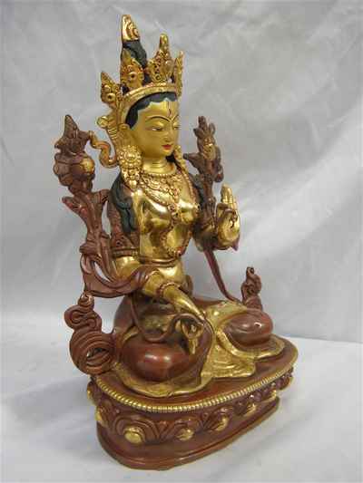 White Tara Statue, [partly Gold Plated], [painted Face], [sold]