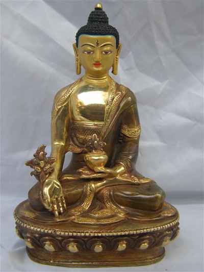 [best Price], Medicine Buddha Statue, [partly Gold Plated], [painted Face], For A Gift, Altars And Buddhist Ritual
