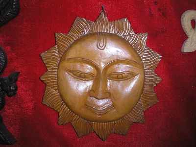 Wooden Hand Carved Sun, [natural Wood], Haldu Wood