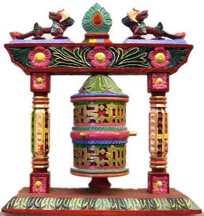 Wooden Prayer Wheel, [painted], Haldu Wood