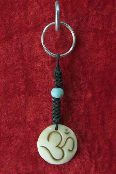 Om Design Yak Bone Keyring, Handmade In Nepal