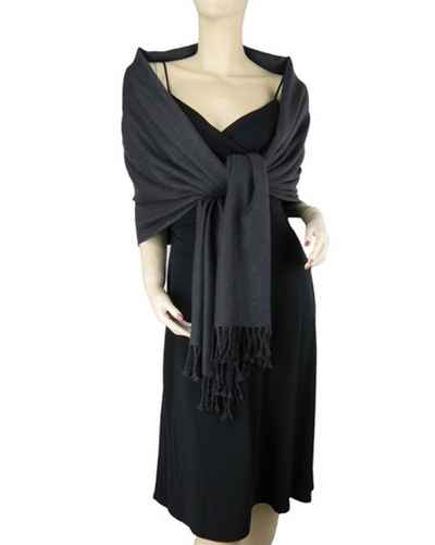 Silk Mix Pashmina, 70 Percent Pashmina, 30 Percent Silk, Old Style, Charcoal 2