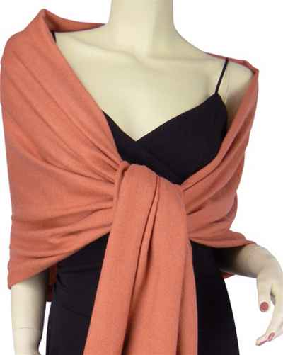 Silk Mix Pashmina, 70 Percent Pashmina, 30 Percent Silk, Old Style, Persimmon