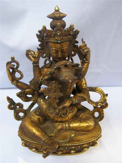 Avalokiteshvara, Chenrezig Statue, [full Gold Plated], [antique Finishing], [old Post], [remakable]