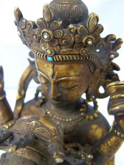 Avalokiteshvara, Chenrezig Statue, [full Gold Plated], [antique Finishing], [old Post], [remakable]