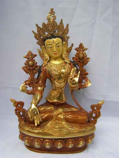 White Tara Statue, [partly Gold Plated], [painted Face]