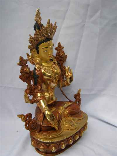 White Tara Statue, [partly Gold Plated], [painted Face]