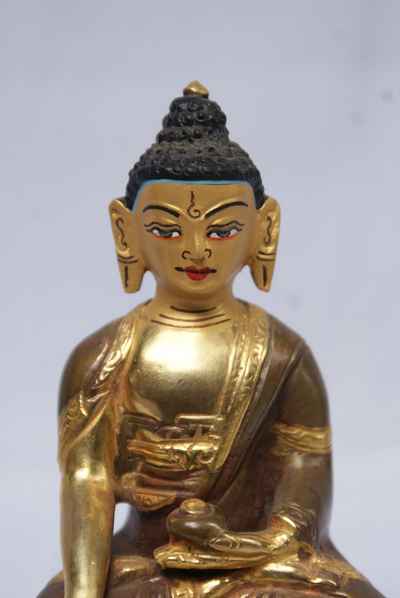 Shakyamuni Buddha Statue, [partly Gold Plated], [painted Face]