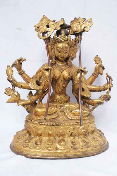 Dhoja Devi Sitatapatra - Umbrella Goddess - Dugar, Statue, [full Gold Plated], [antique Finishing], [sold]