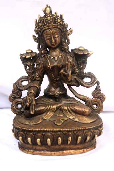 White Tara Statue, [black Oxidized], [old Post], [remakable]