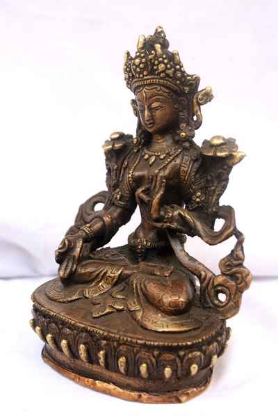 White Tara Statue, [black Oxidized], [old Post], [remakable]