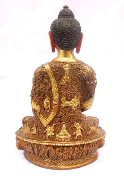 Amitabha Buddha Statue, [partly Gold Plated], [painted Face], [deep Carving], [old Post], [remakable]