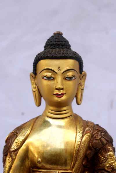 Amitabha Buddha Statue, [partly Gold Plated], [painted Face], [deep Carving], [old Post], [remakable]
