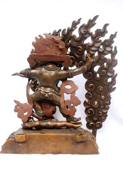 Mahakala Of The Black Cloak Statue, [chocolate Oxidized], [old Post], [remakable]