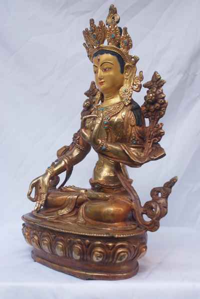 [best Price], White Tara Statue, [partly Gold Plated], [painted Face], For A Gift, Altars And Buddhist Ritual