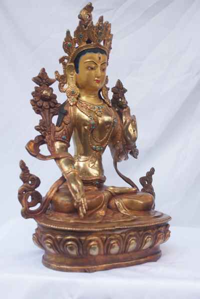 [best Price], White Tara Statue, [partly Gold Plated], [painted Face], For A Gift, Altars And Buddhist Ritual