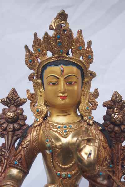 [best Price], White Tara Statue, [partly Gold Plated], [painted Face], For A Gift, Altars And Buddhist Ritual