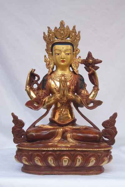 [best Price], Avalokiteshvara Chenrezig Statue, [partly Gold Plated], [painted Face], For A Gift, Altars And Buddhist Ritual