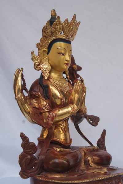 [best Price], Avalokiteshvara Chenrezig Statue, [partly Gold Plated], [painted Face], For A Gift, Altars And Buddhist Ritual