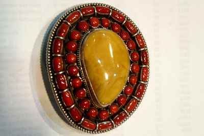 Old Amber Tibetan Silver Belt Buckle