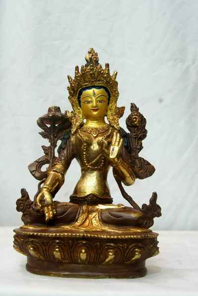 [best Price], White Tara Statue, [partly Gold Plated], [painted Face], For A Gift, Altars And Buddhist Ritual