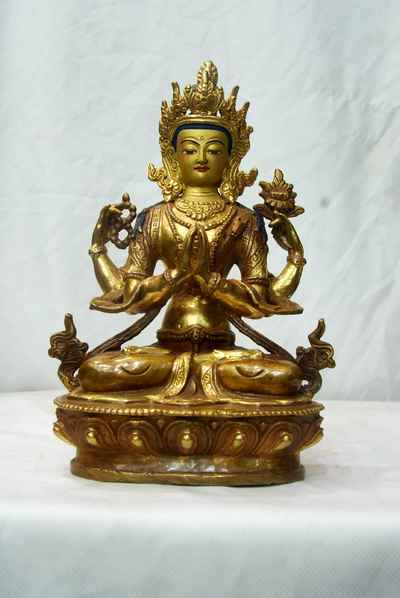 [best Price], Avalokiteshvara Chenrezig Statue, [partly Gold Plated], [painted Face], For A Gift, Altars And Buddhist Ritual