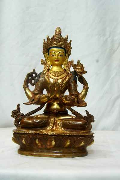 [best Price], Avalokiteshvara Chenrezig Statue, [partly Gold Plated], [painted Face], For A Gift, Altars And Buddhist Ritual