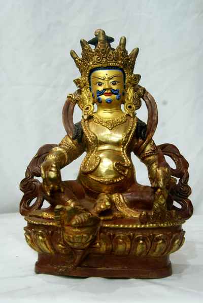 [best Price], Buddhist Handmade Statue Of Yellow Jambhala, [partly Gold Plated], [painted Face], For A Gift, Altars And Buddhist Ritual