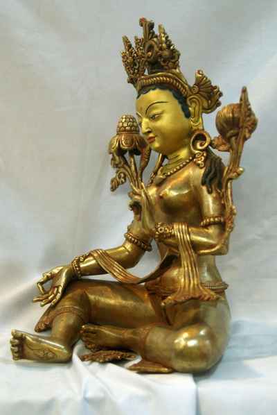 Green Tara, [full Gold Plated], [painted Face], [sold]