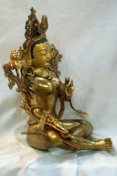 Green Tara, [full Gold Plated], [painted Face], [sold]