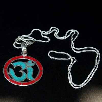 Om Locket Pendant With Turquoise And Coral