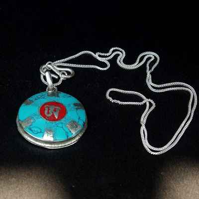 Tibetan Om Locket Pendant With Turquoise