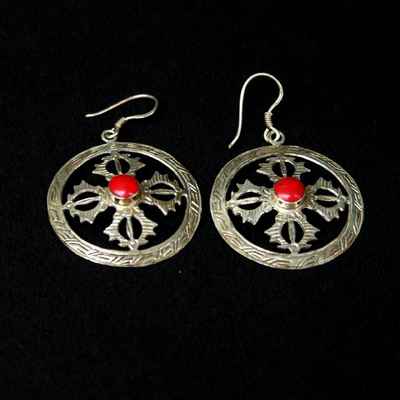 Double Dorje Earring With Coral