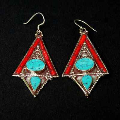 Turquoise And Coral Earring